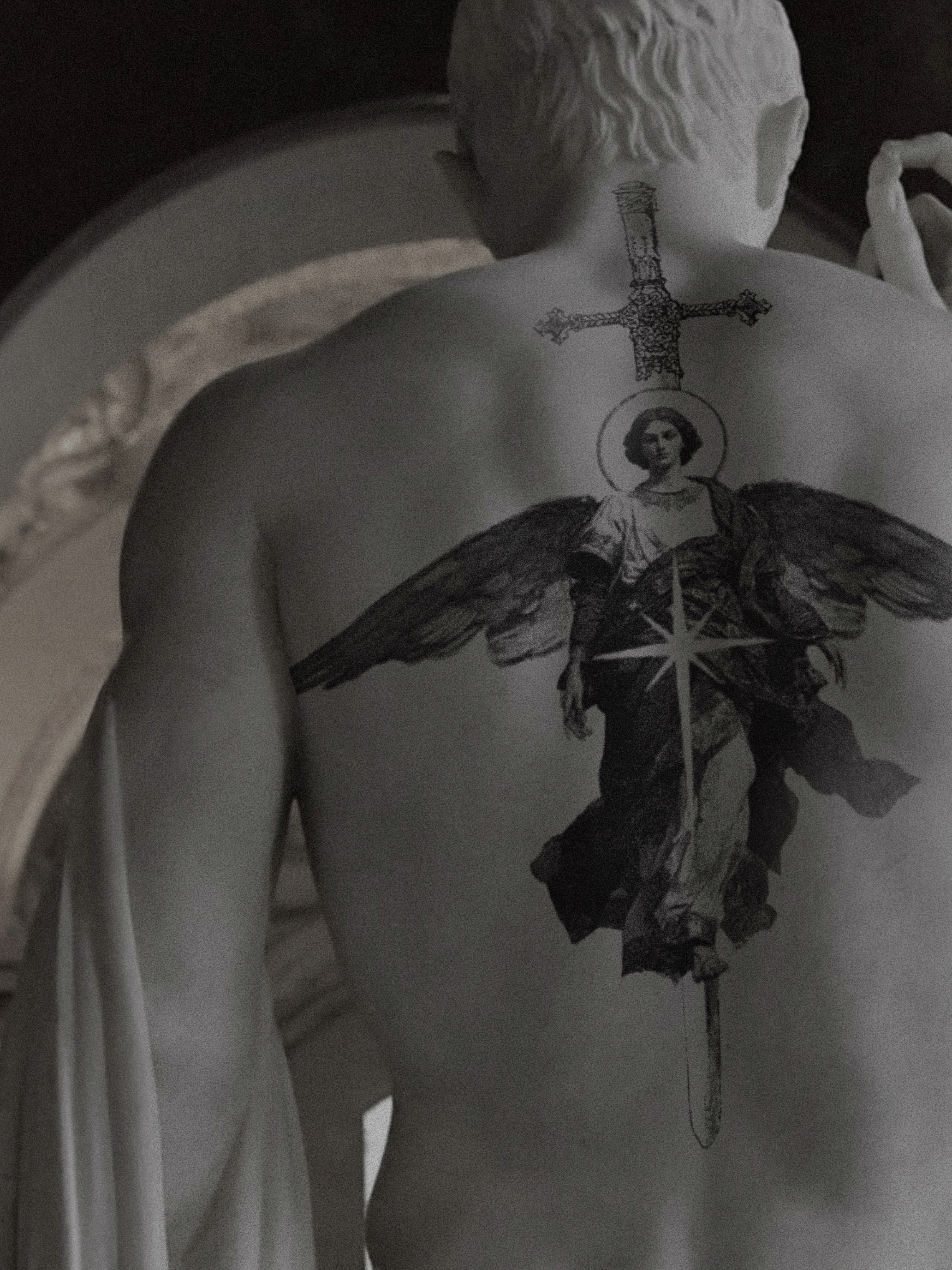 A grand ceiling painting depicting a celestial scene with angels and mythological figures