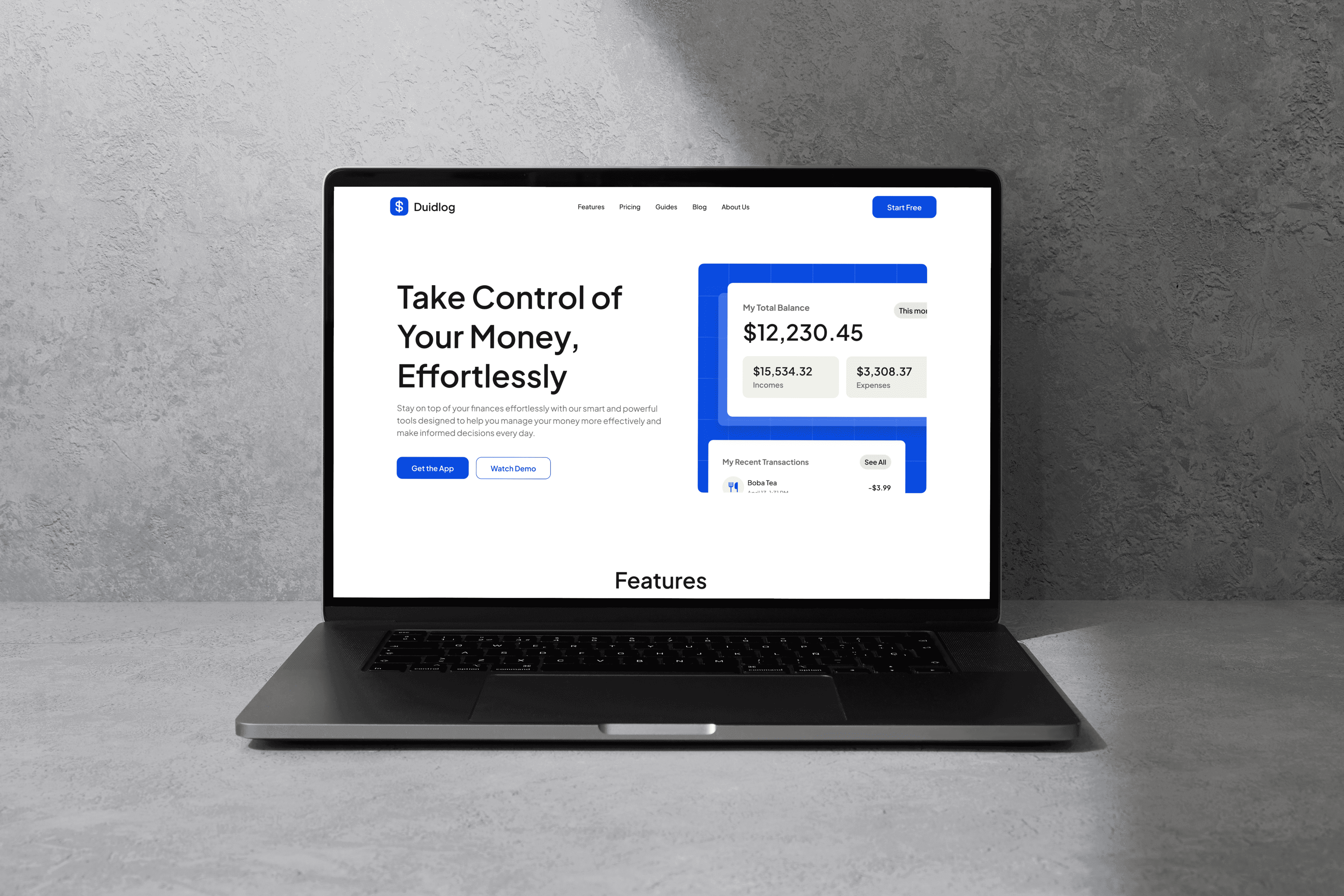 Duidlog - Smart Finance App Landing Page