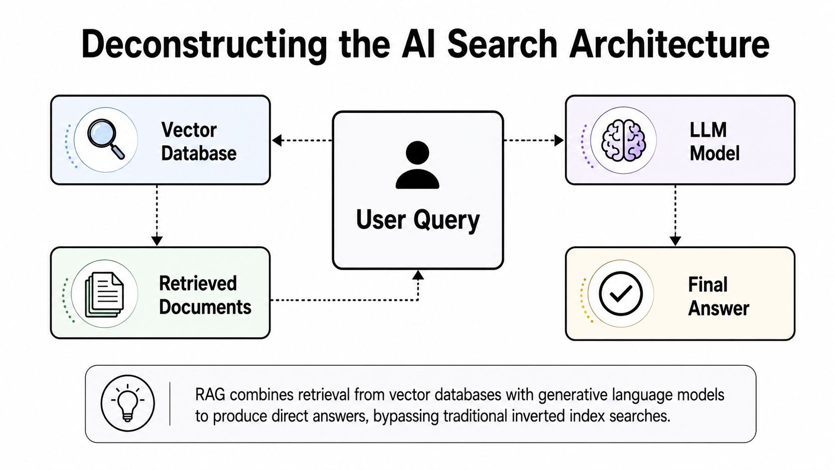 A diagram illustrating the RAG architecture showing how user queries interact with vector databases and LLMs.