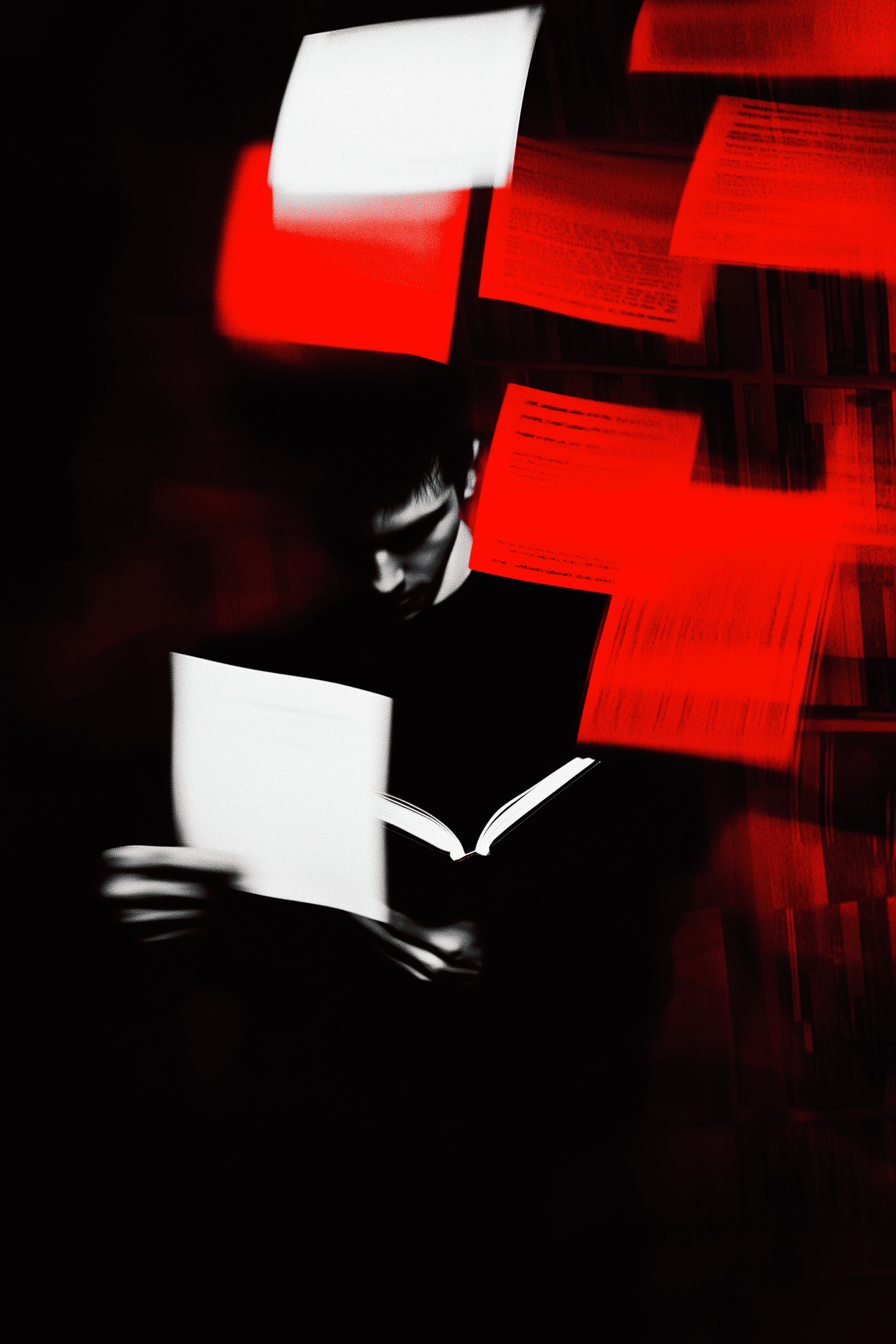 Man reading book as pages fall - Kodak Porta 400