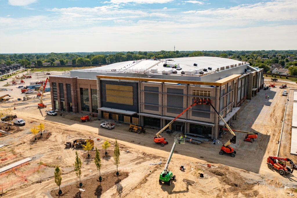 An image of the almost completed Fishers Event Center