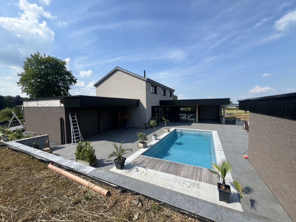 a building with a pool