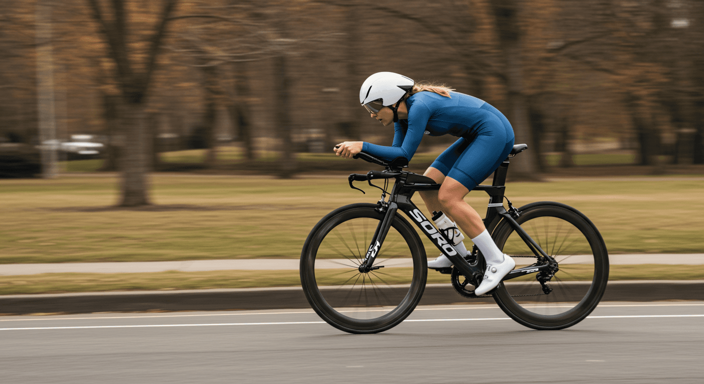 Dynamic picture of a cyclist riding downhill