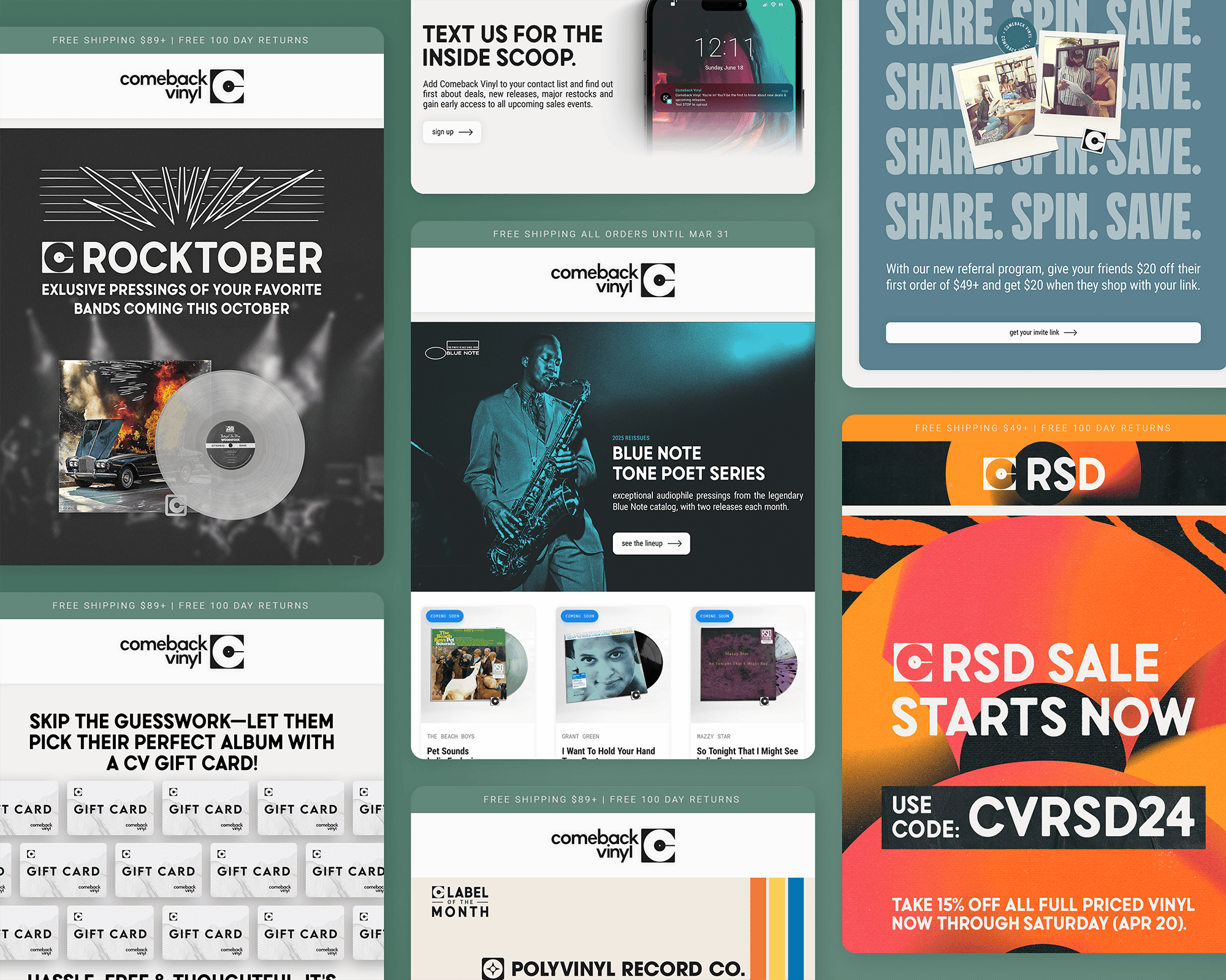 a snapshot of our email marketing architecture built within klaviyo. this selection showcases our tactical approach to dynamic weekly release updates, highly segmented seasonal sales, and targeted special event broadcasts.