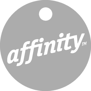 Affinity Logo auf grauem Hintergrund, Software-Marke