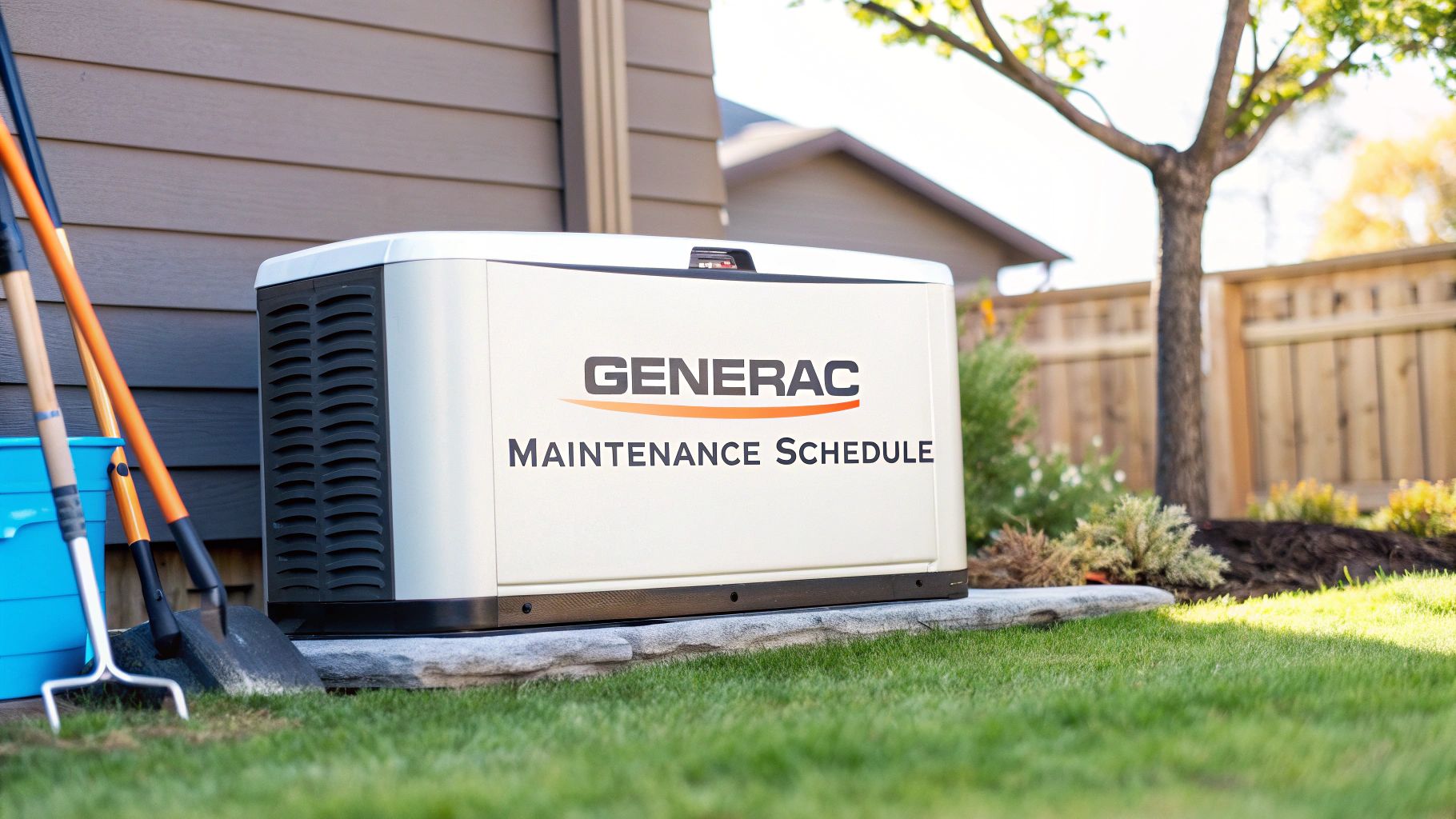 a generac generator with the text 'maintenace schedule' plastered on it