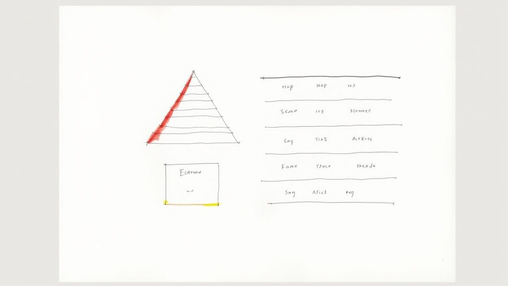Triangle diagram with red highlighted edge and list of word pairs showing content hierarchy structure