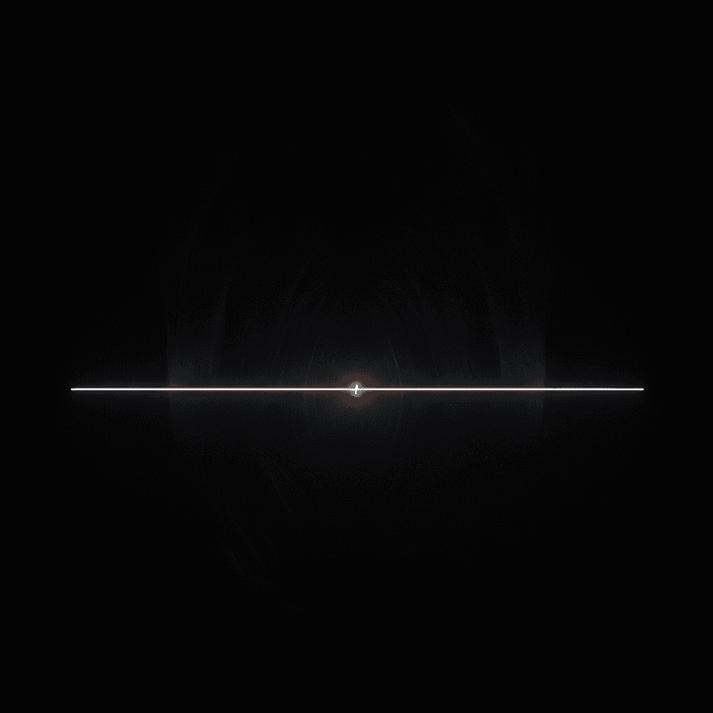 Single thin orange line bisecting a black field, broken at the center revealing depth behind it