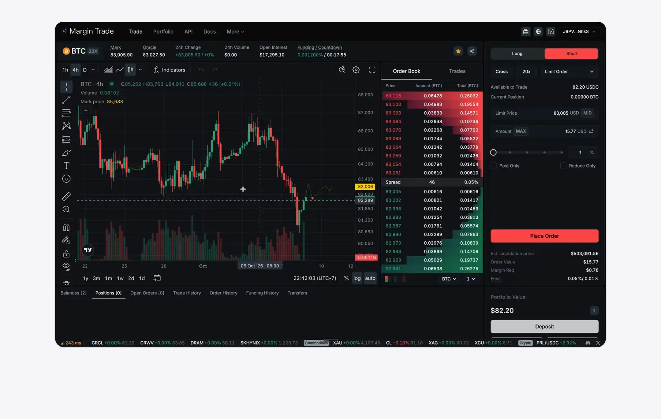 Screen recording of a BTC trade on the Margin Trade terminal