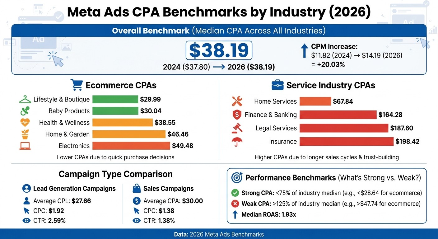 Meta Ads CPA Benchmarks by Industry 2026