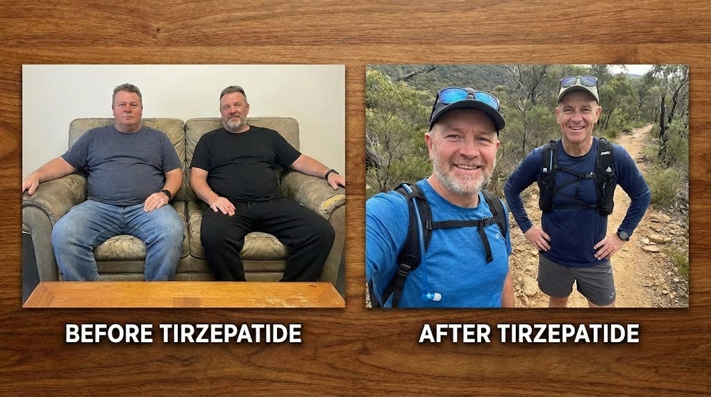Men before and after tirzepatide