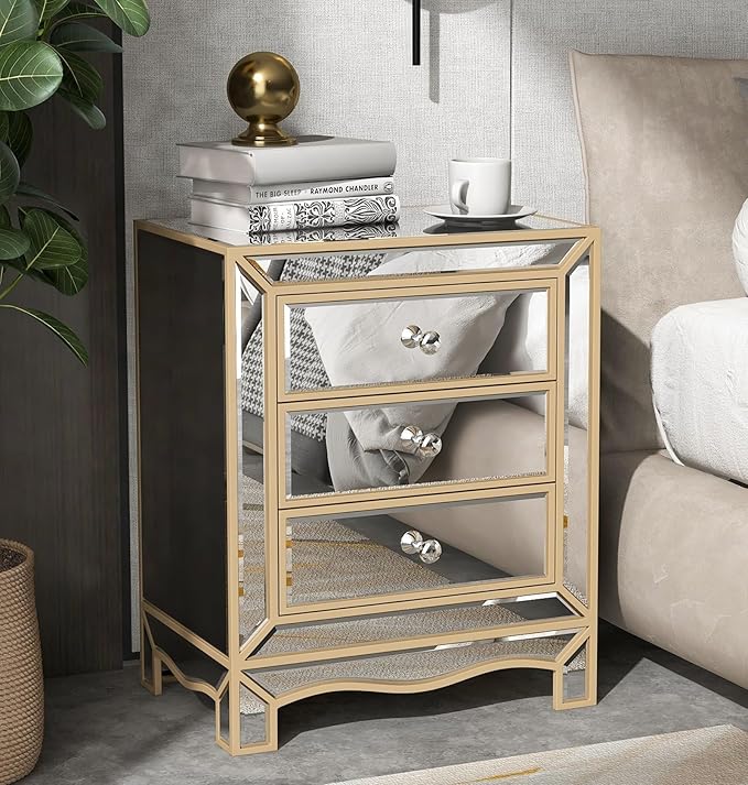 Gold mirrored nightstand – A stylish and functional furniture piece, perfect for any modern home.