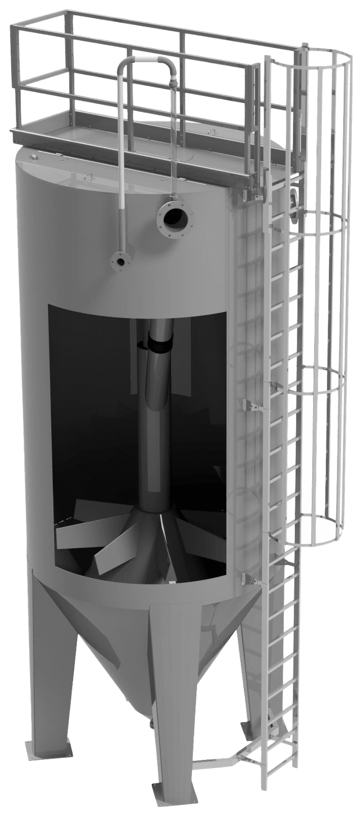 Cutaway render of a SILEX continuous upflow sand filter showing the airlift and sand washer