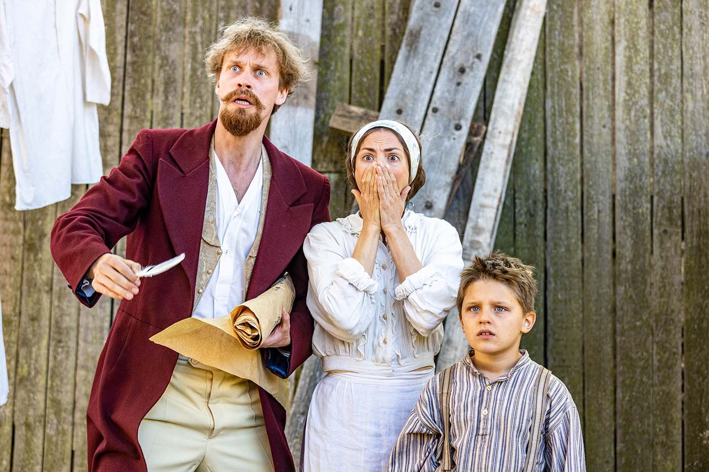 Scene from Fools of Fame, where characters are frightened by accident. A tragicomic Estonian period drama about ambition, national pride, and human folly in the early 20th century.