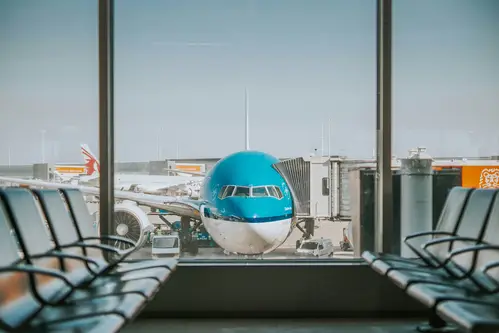 an airport terminal and an airplane