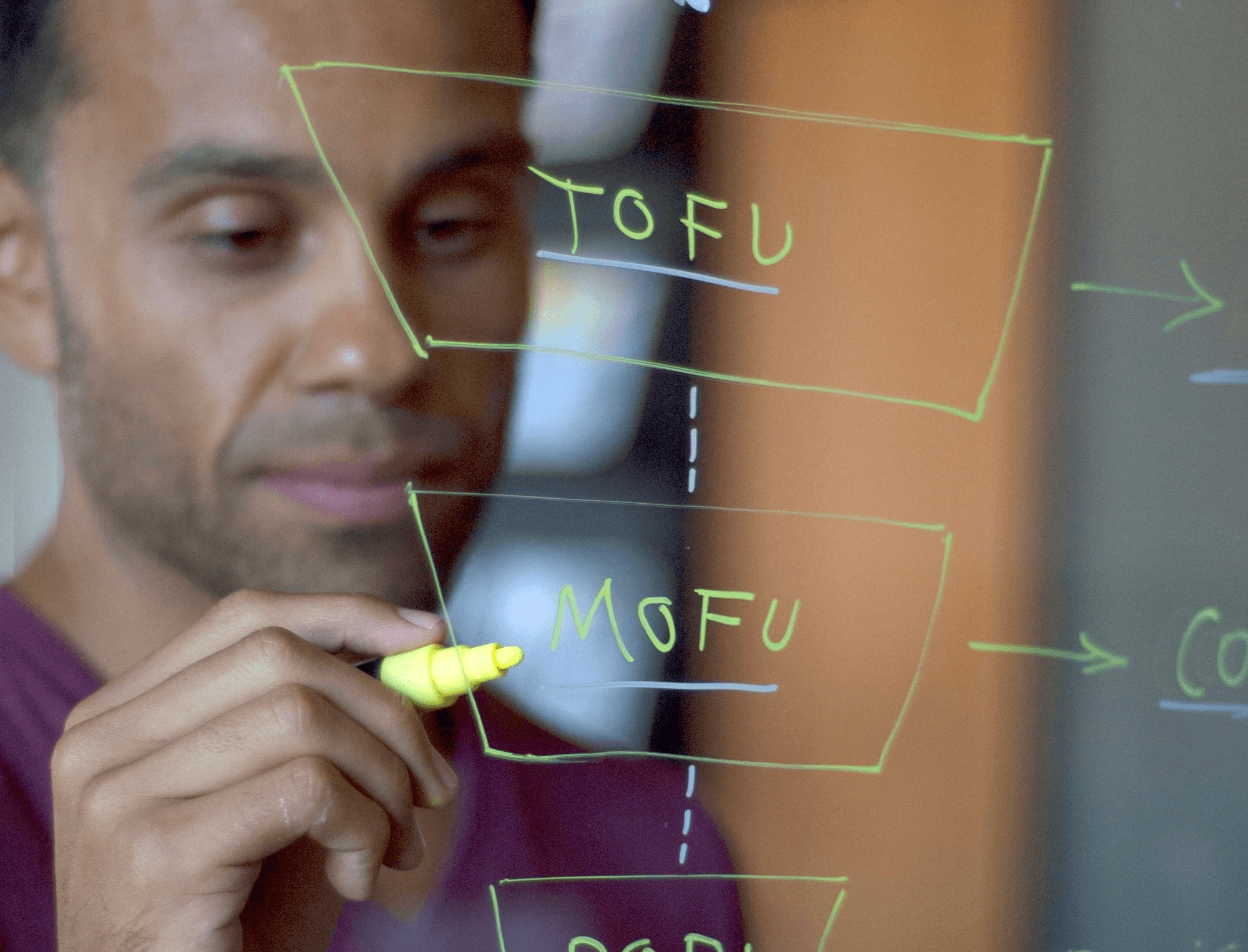 Man looking at a conversion funnel