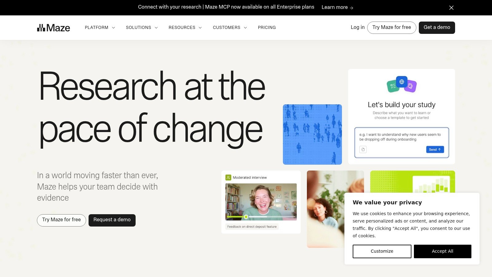 Maze website homepage