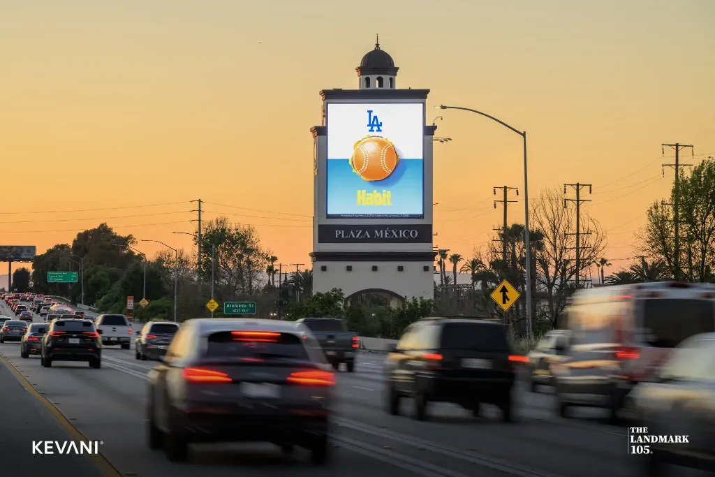 Outdoor signage for Dodgers and Habit Burger