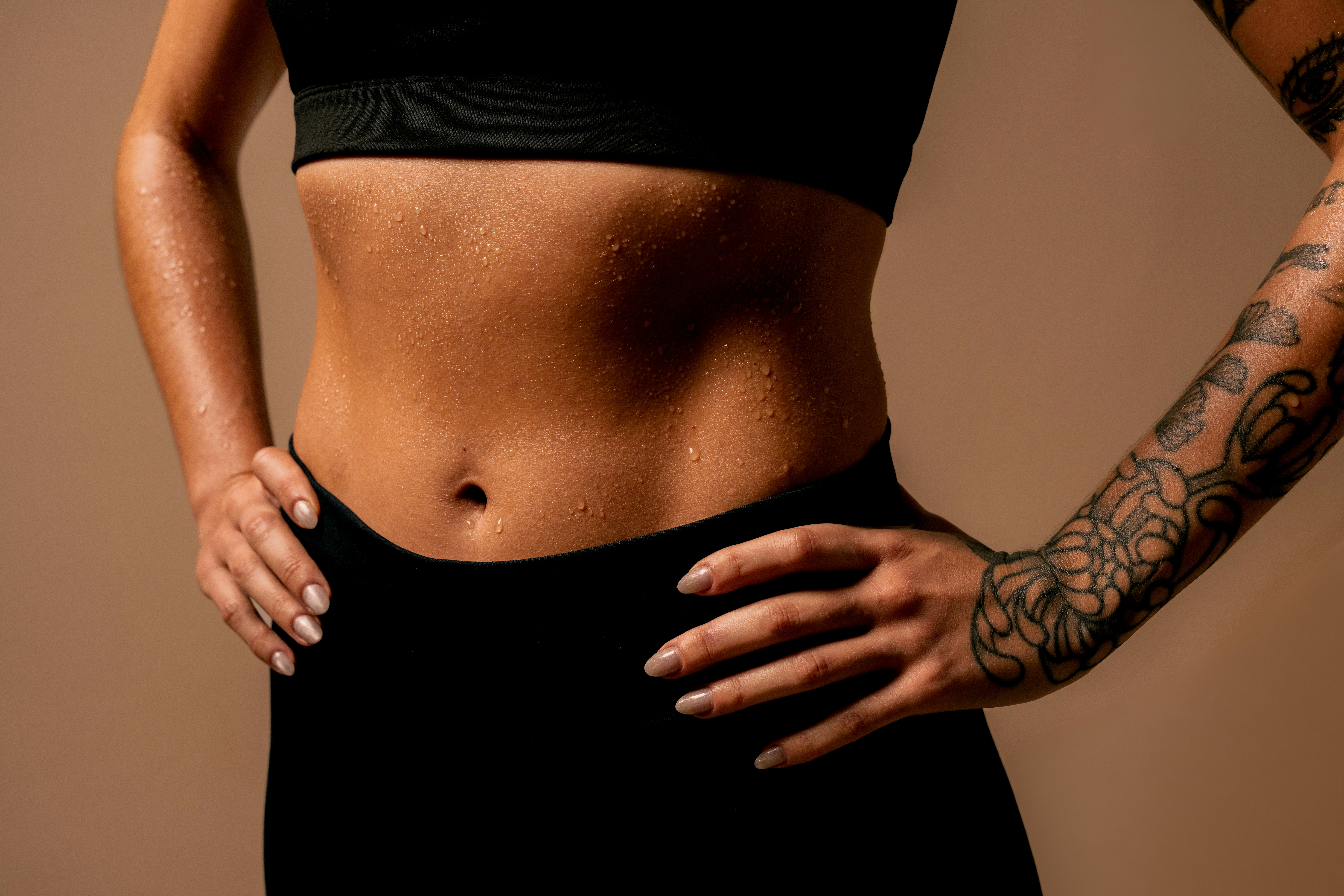 The picture shows a lady with good body shape 