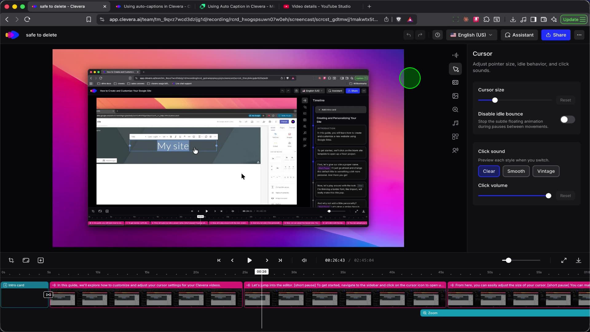 The Captions panel showing style presets and word highlight animation options