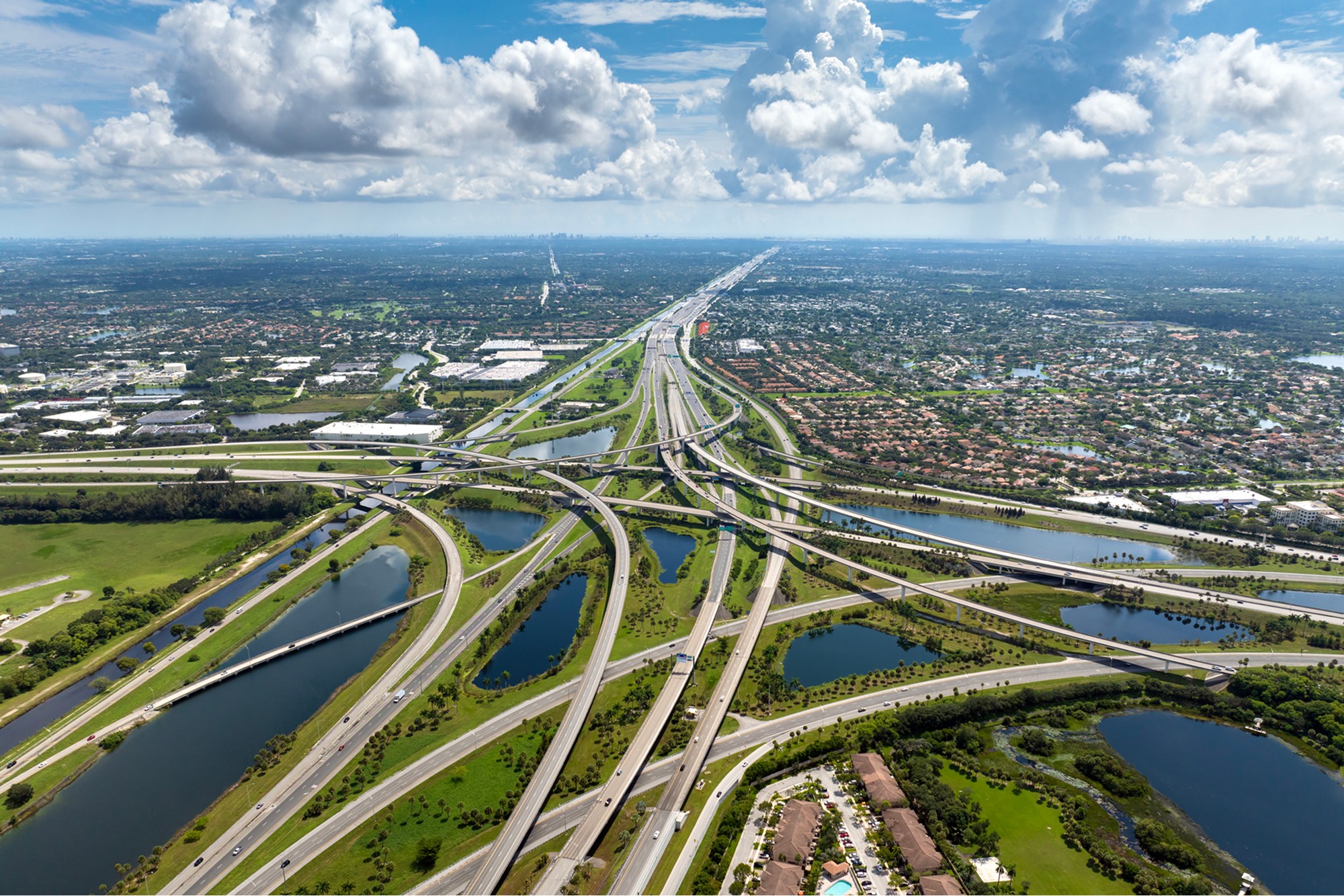 Stacked shipping containers.