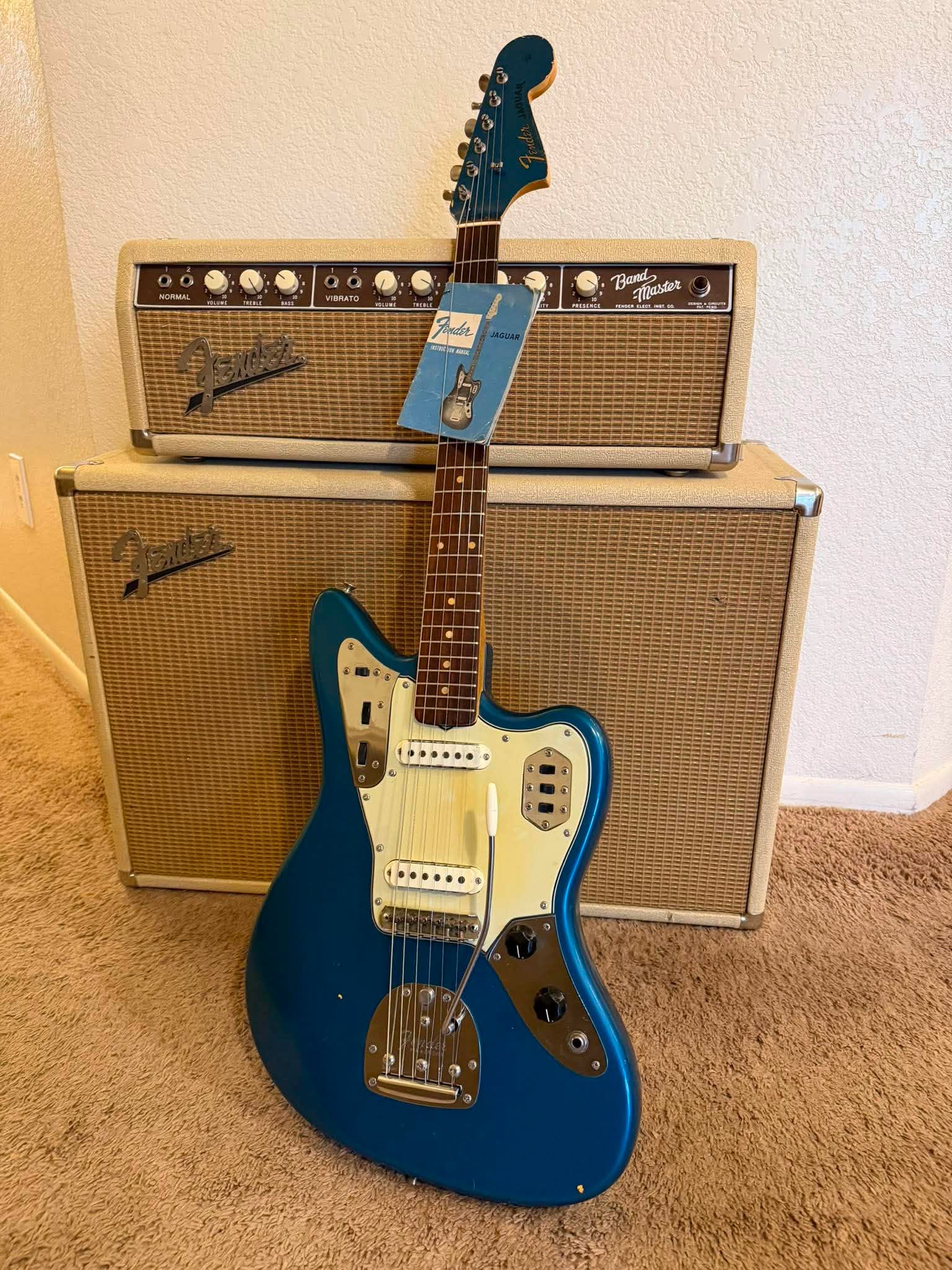 1963 Fender Jaguar in Lake Placid Blue with a 1962 Fender Bandmaster amp