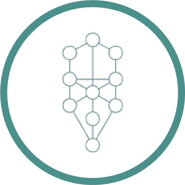 Teal Tree of Life sacred geometry diagram inside a circle