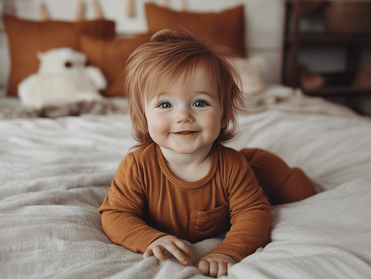 8 month old baby on bed