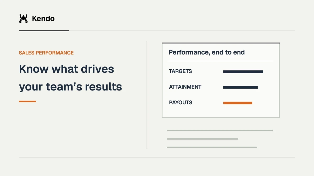 Know what drives your team’s results. A performance ledger links sales targets, attainment and payouts, with qualitative bars and no numerical results.