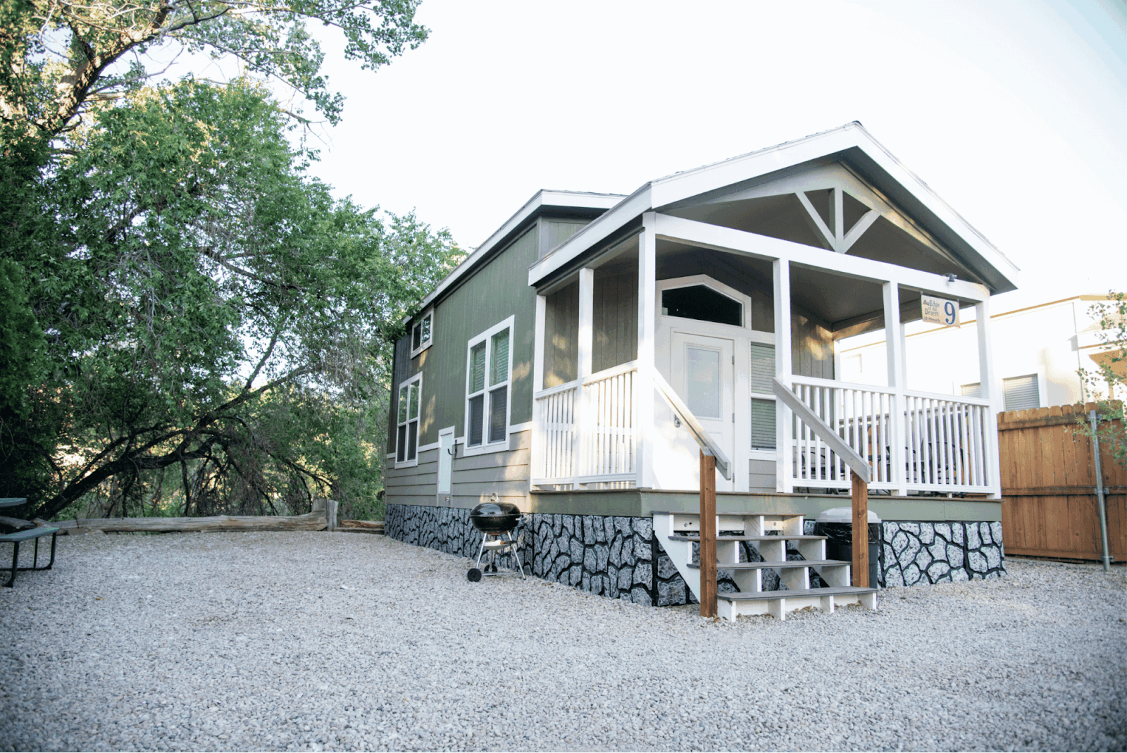 Cozy interior of tiny home at Edge of the Desert with full kitchen and modern amenities