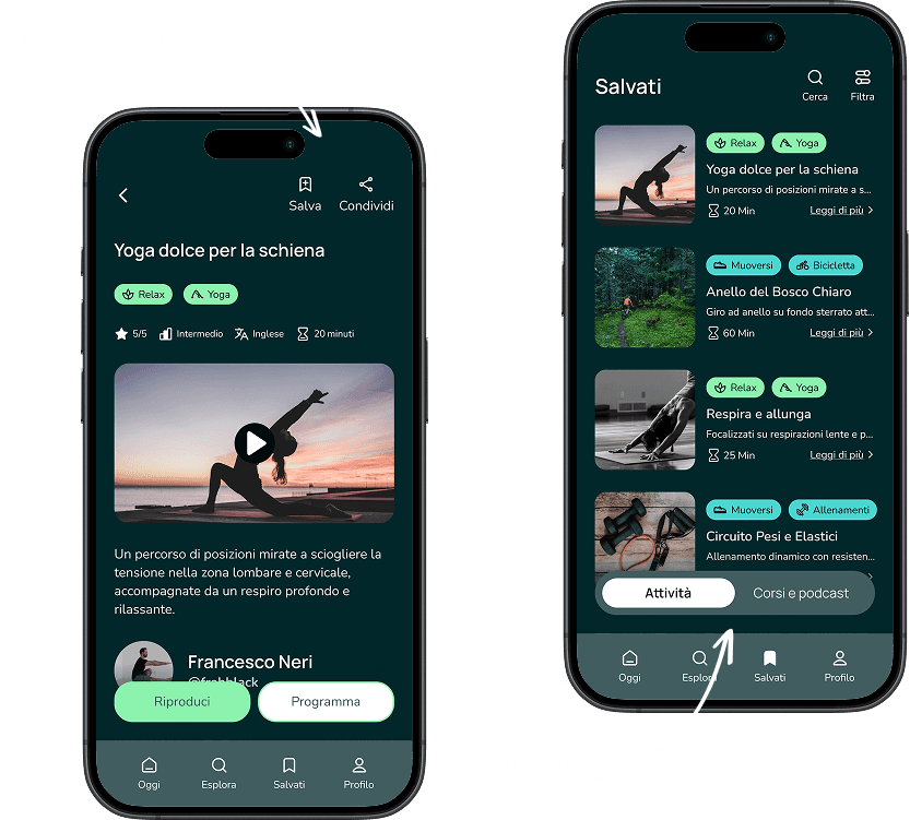 Verbal labels in an activity page; new toggle in the "Saved" page