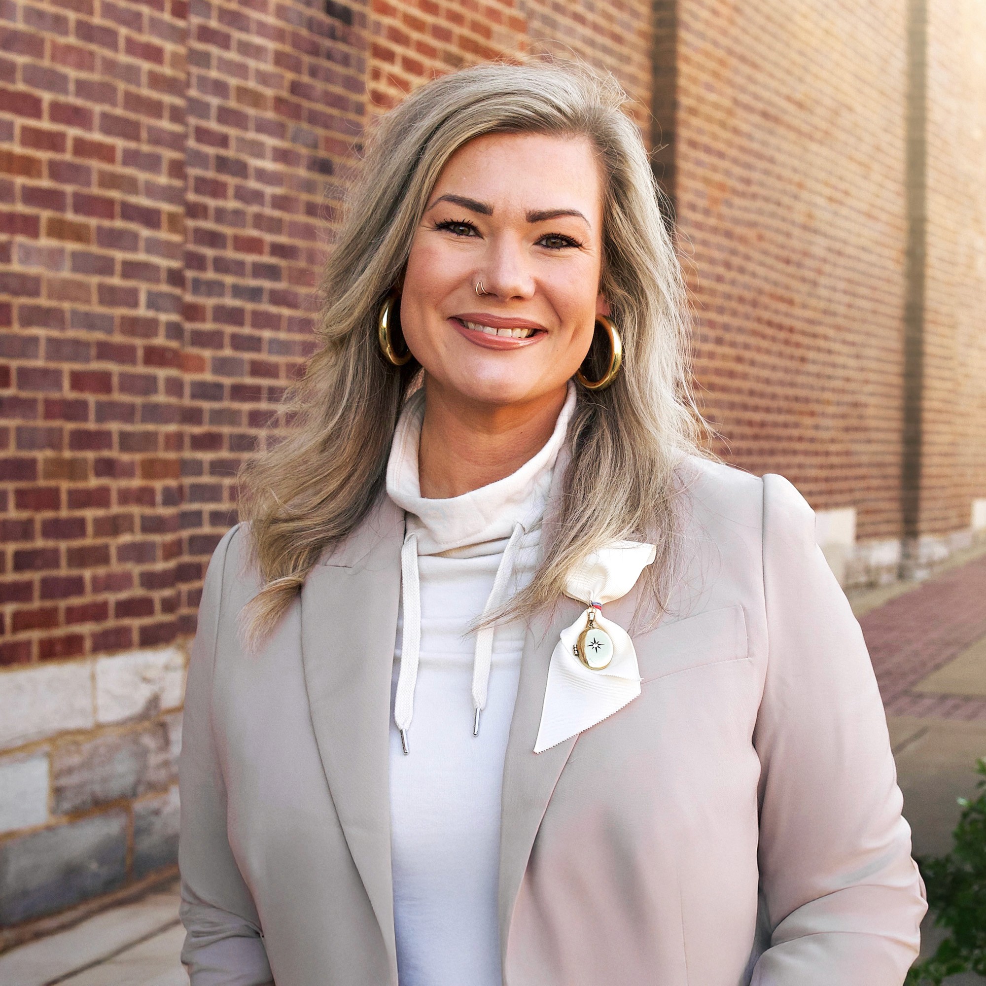 Lauren Pinkston, standing near the courthouse in Columbia, TN