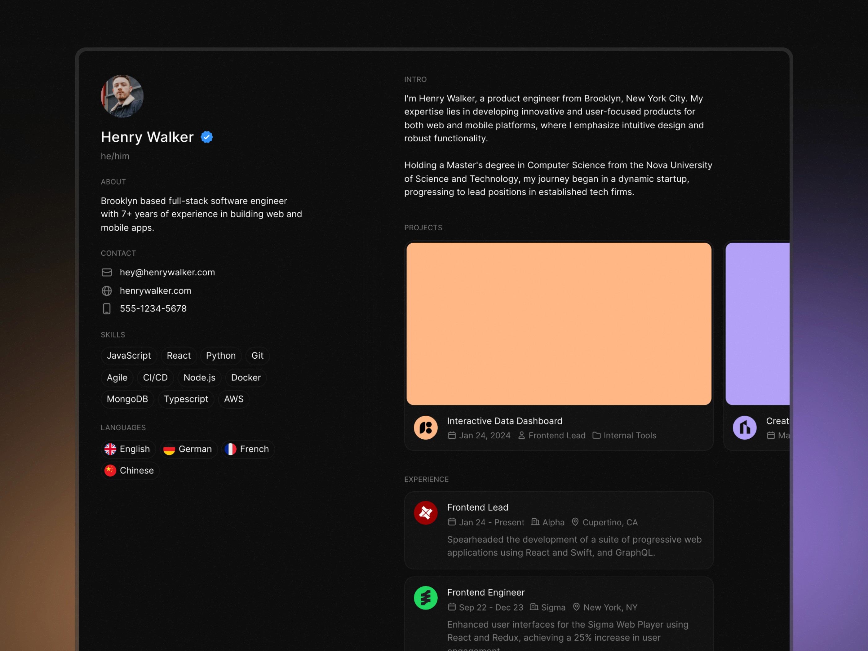 Resumx — 高级暗黑现代作品集网站设计灵感