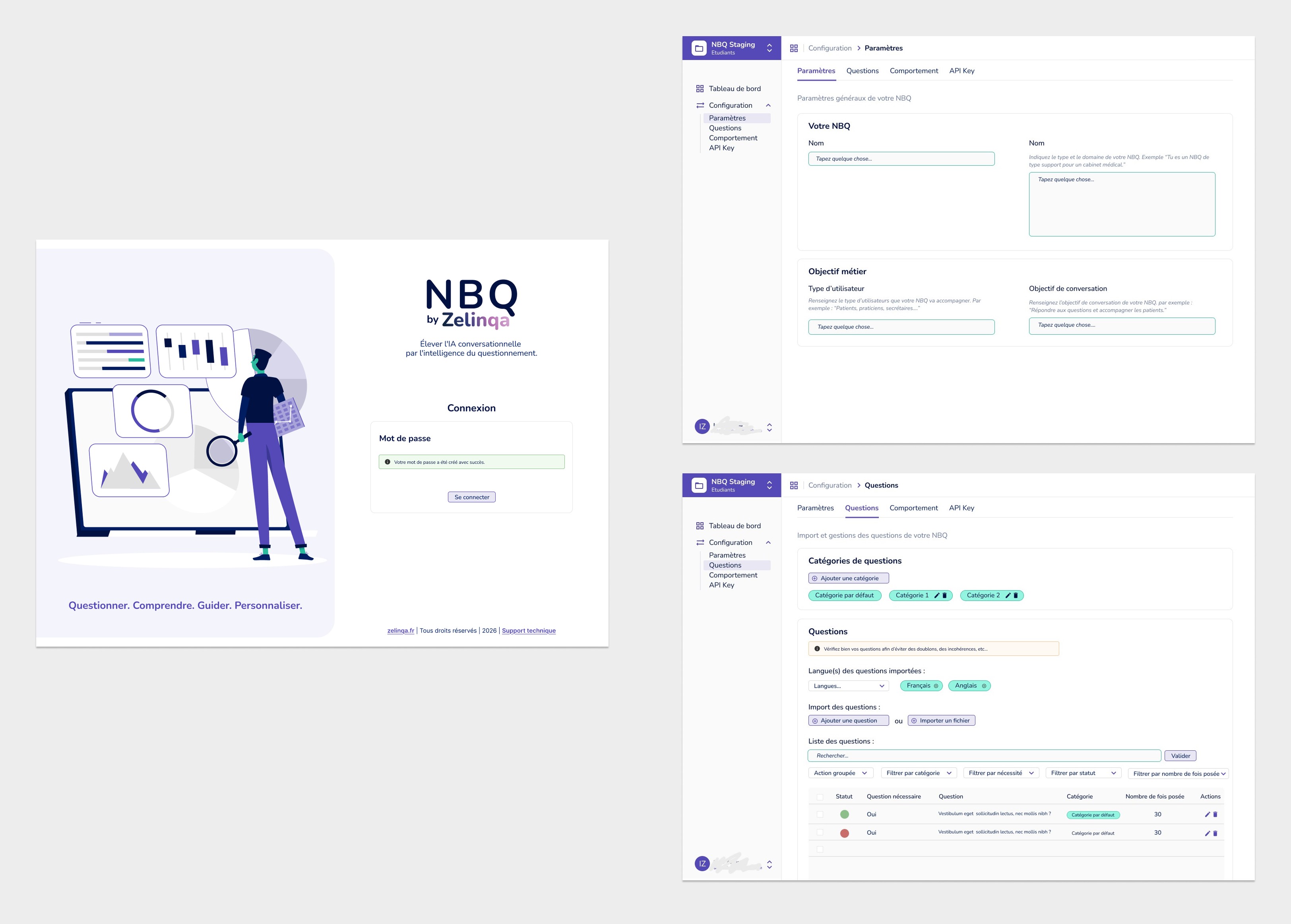 Design d'écrans pour le backoffice de l'outil Zelinqa