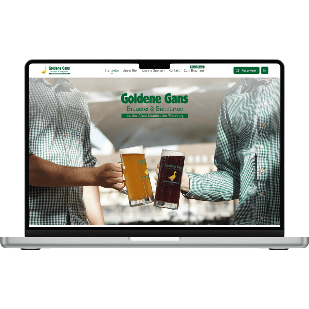 MacBook Mockup der neuen Website der Goldenen Gans Würzburg