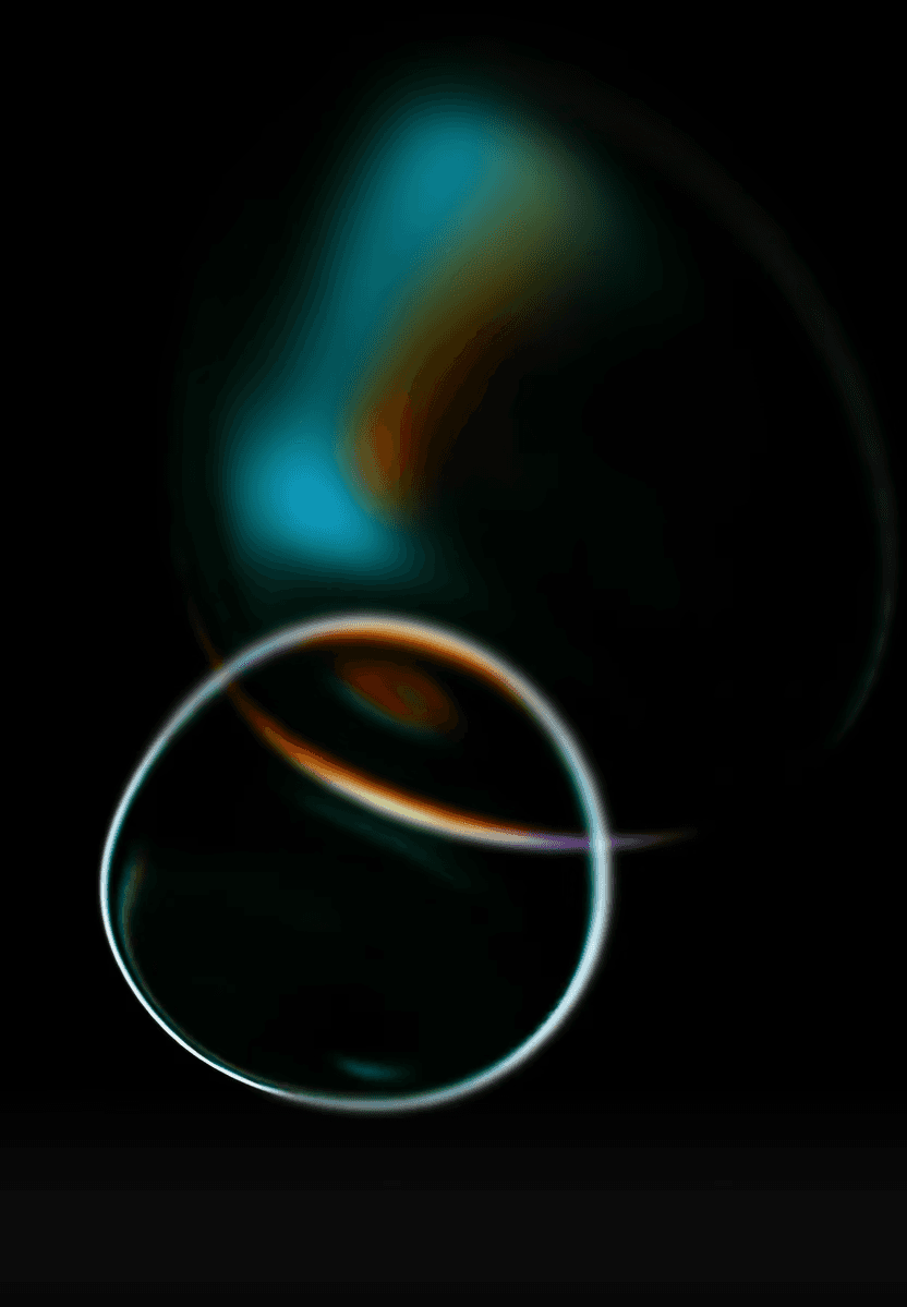 An abstract background image with two overlapping oval shapes, one larger and dark with green and red light refractions, and a smaller one with a white glowing outline, set against a black background, ideal for a "Why Choose Our Service" section.