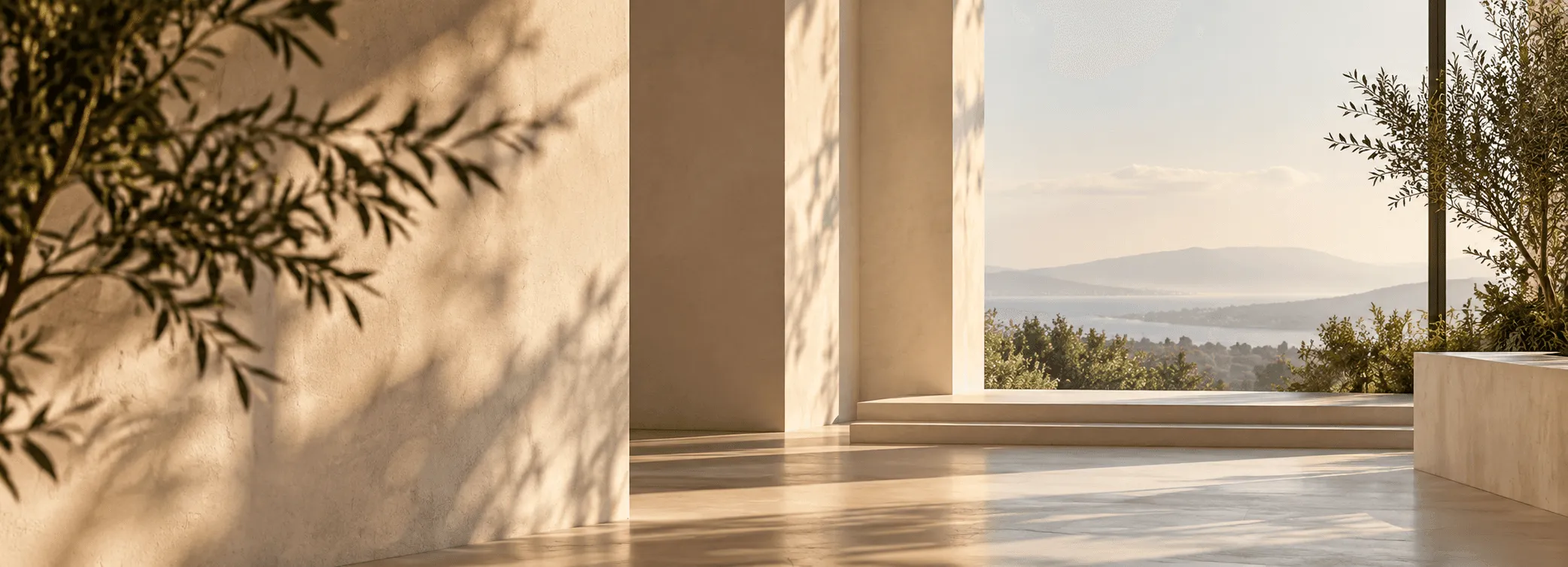 Minimal architectural setting representing a clear, welcoming environment for connecting, reflecting, and moving forward with strategic clarity.