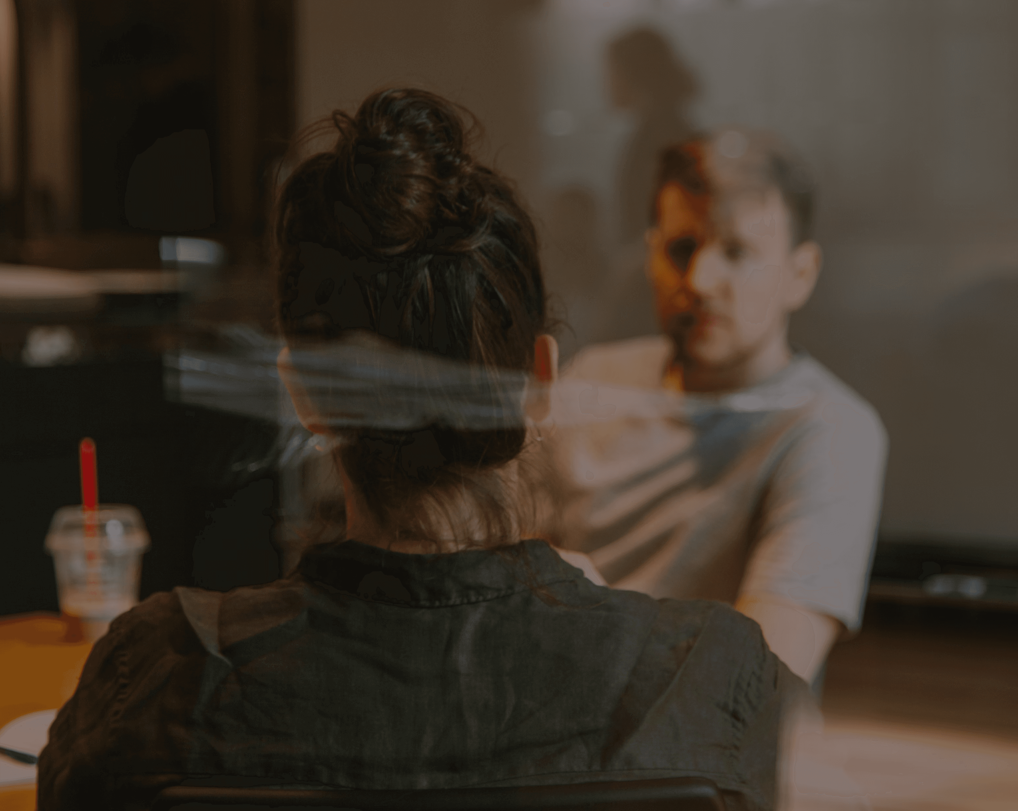 CTA image - Two people talking in the cafe