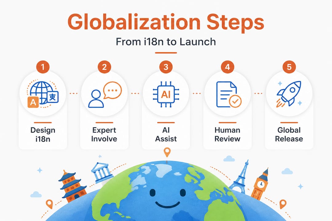 Infographic showing key globalization process steps