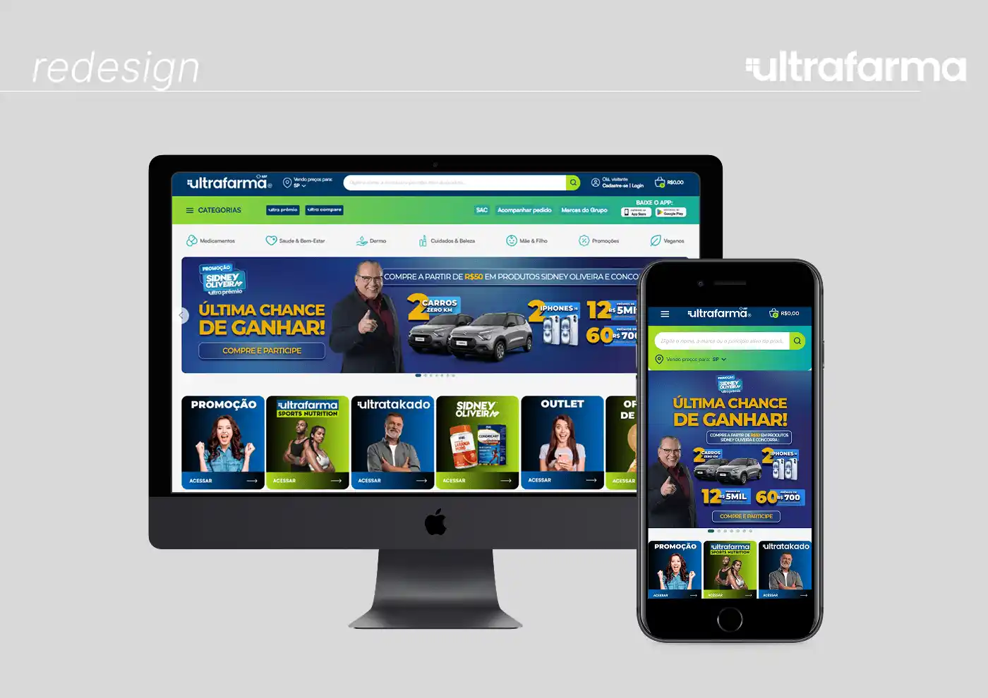 site e-commerce, responsivo, adaptável a celular/smarthpone, ultrafarma saúde, web designer, criação de sites