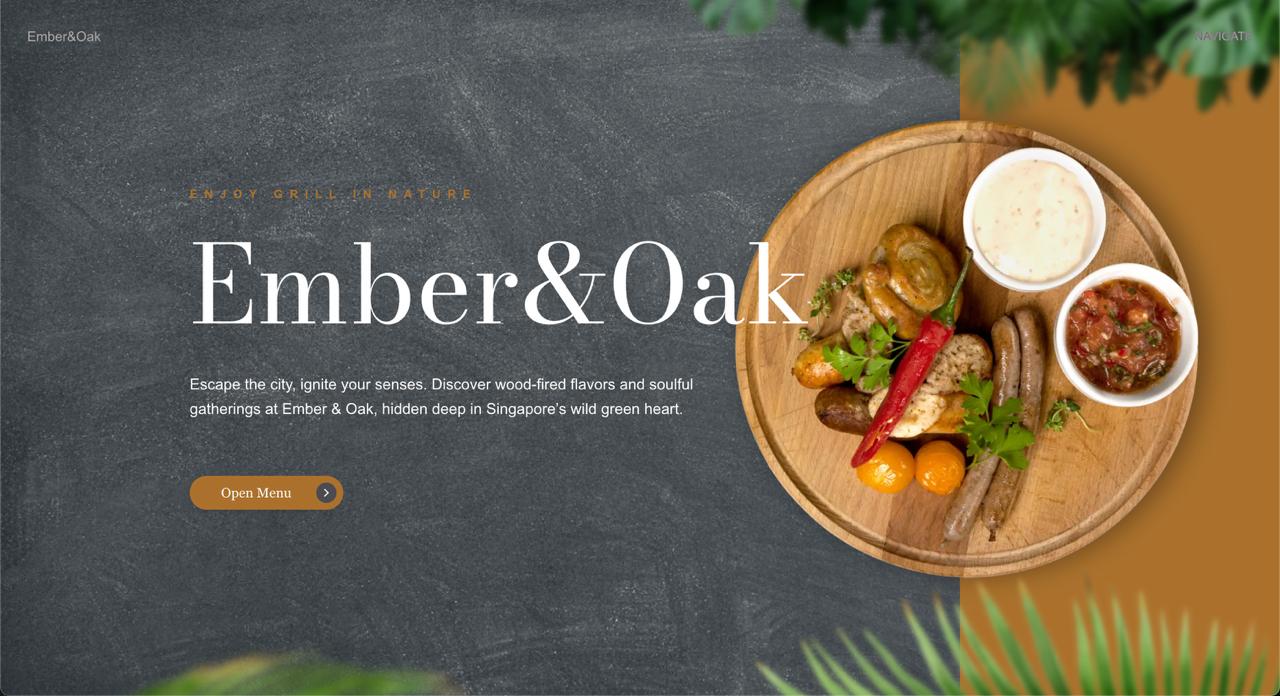 Landing page of Ember&Oak