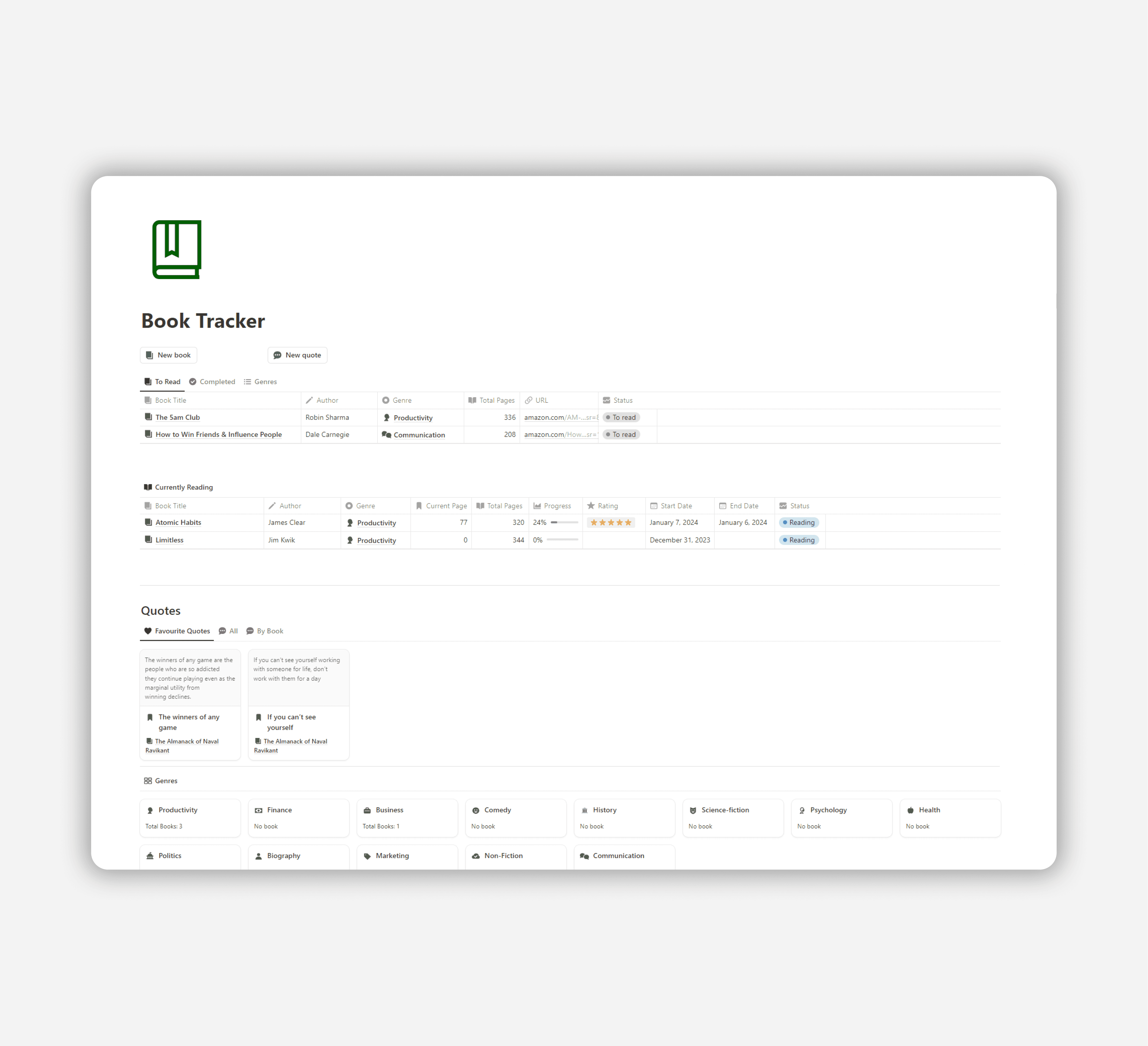 Book Tracker - Free Notion Template