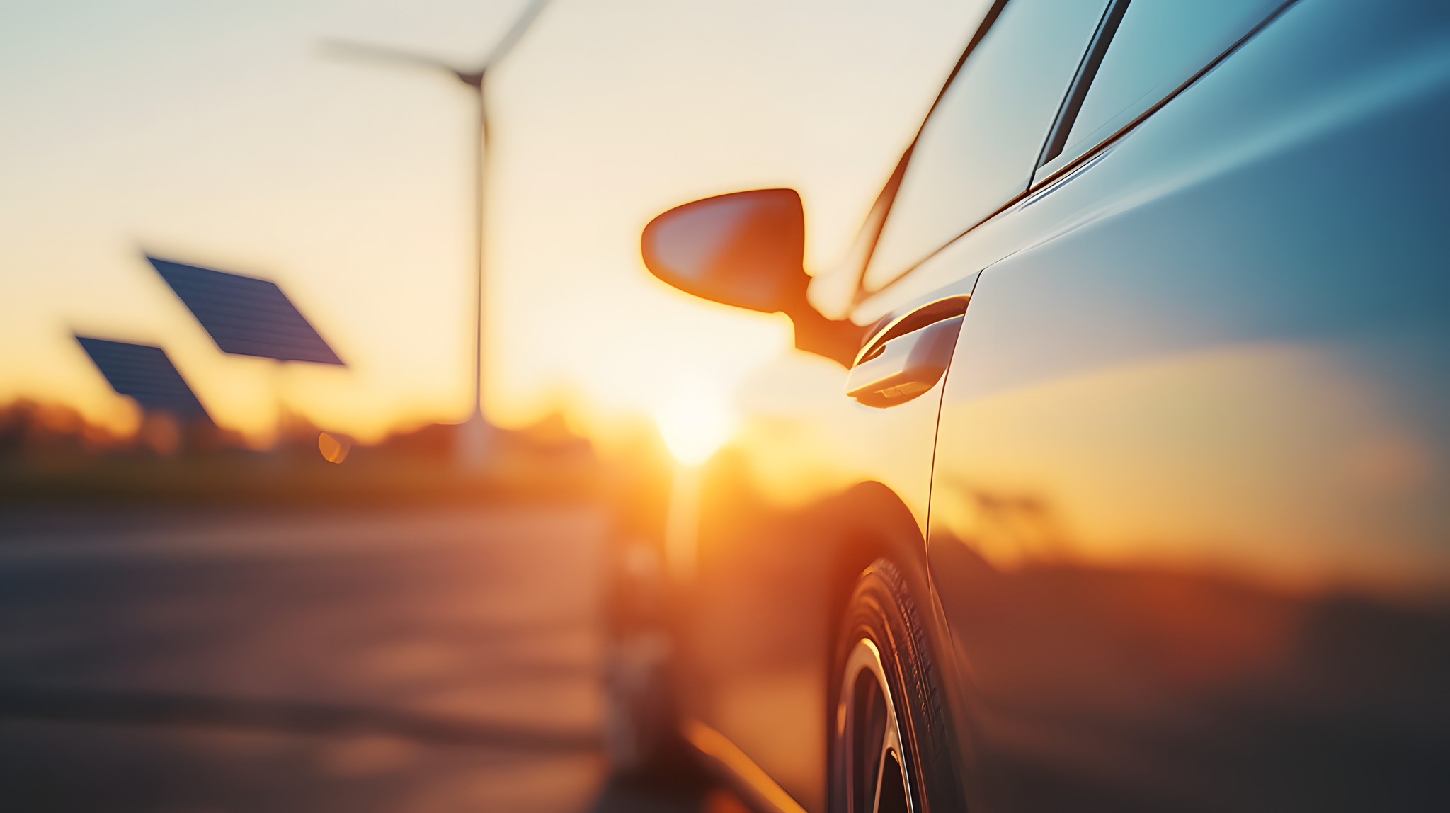 Hybrid badge on door of blue car