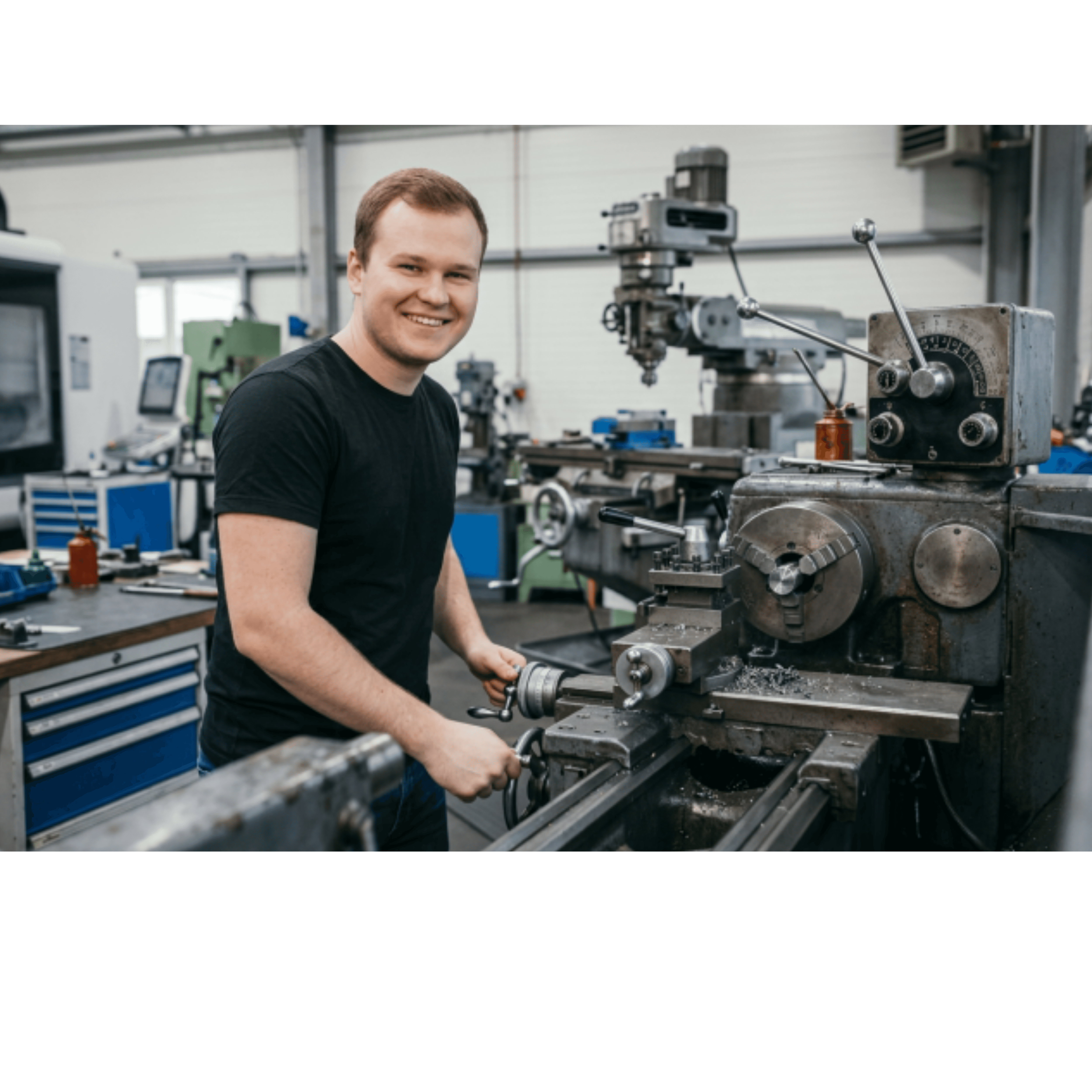 Eine Person hält ein Tablet mit Augmented-Reality-Funktionen in einer industriellen Umgebung mit Maschinen in der Hand.