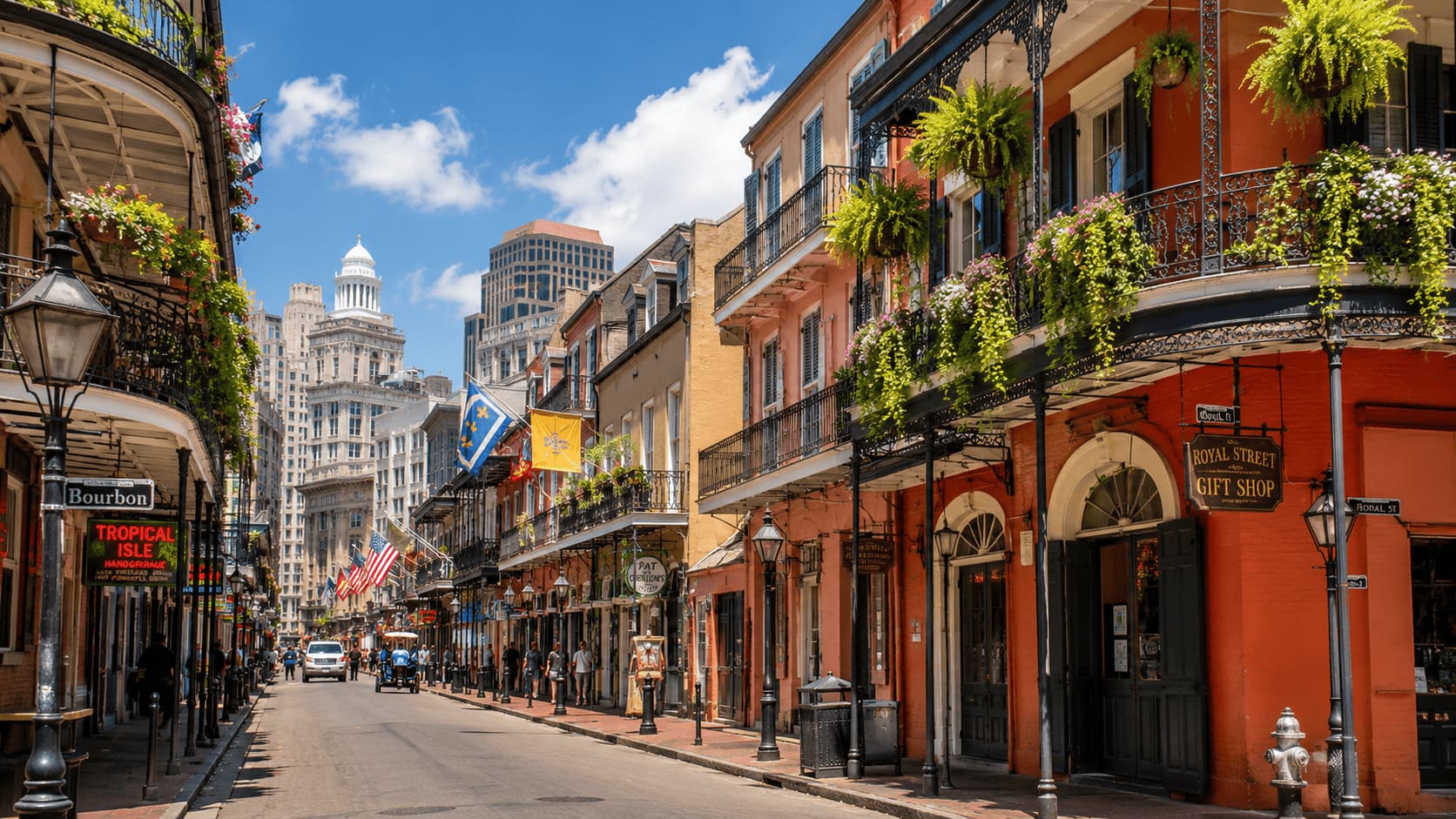 New Orleans French Quarter with historic buildings and colorful architecture