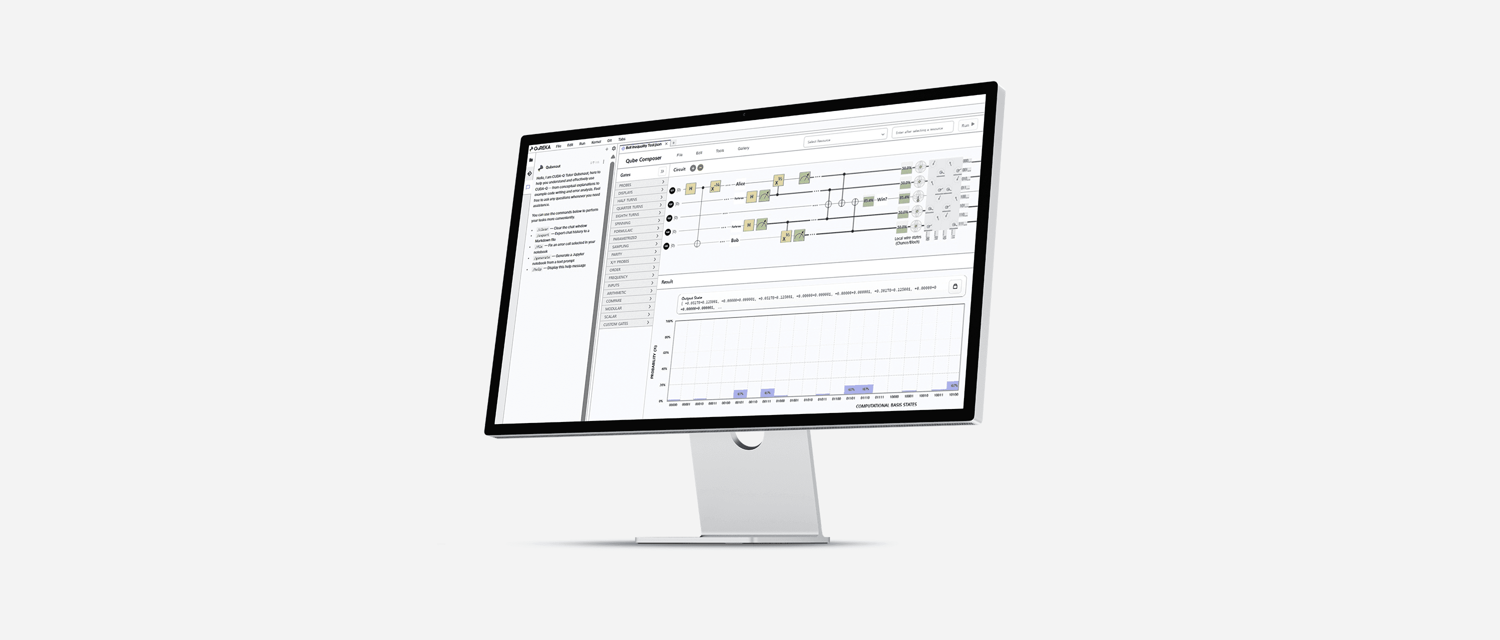 Operation screen of SDT's QuREKA hybrid quantum computing cloud service.
