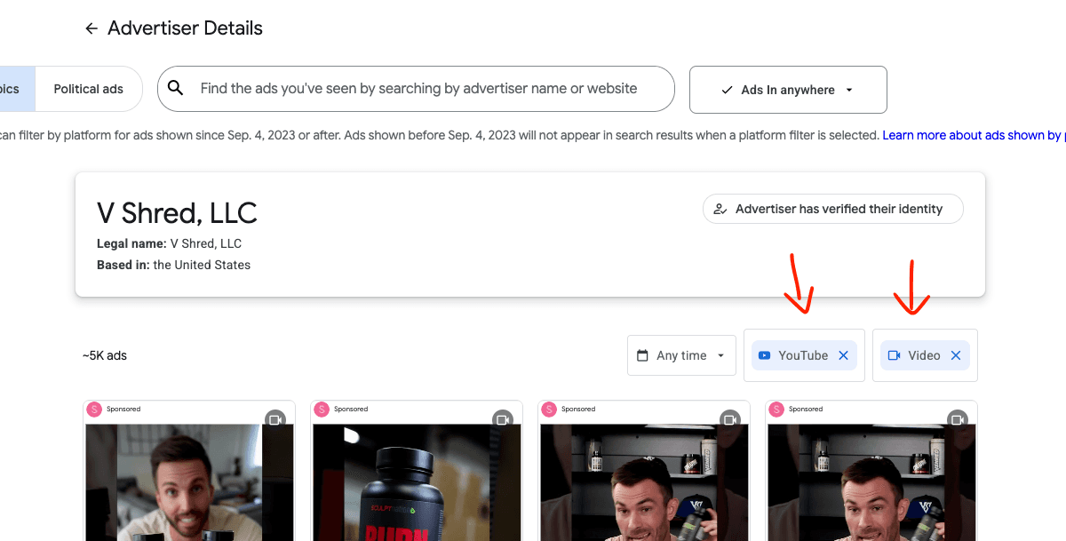 How to find YouTube ads in the Google Ads Transparency Center