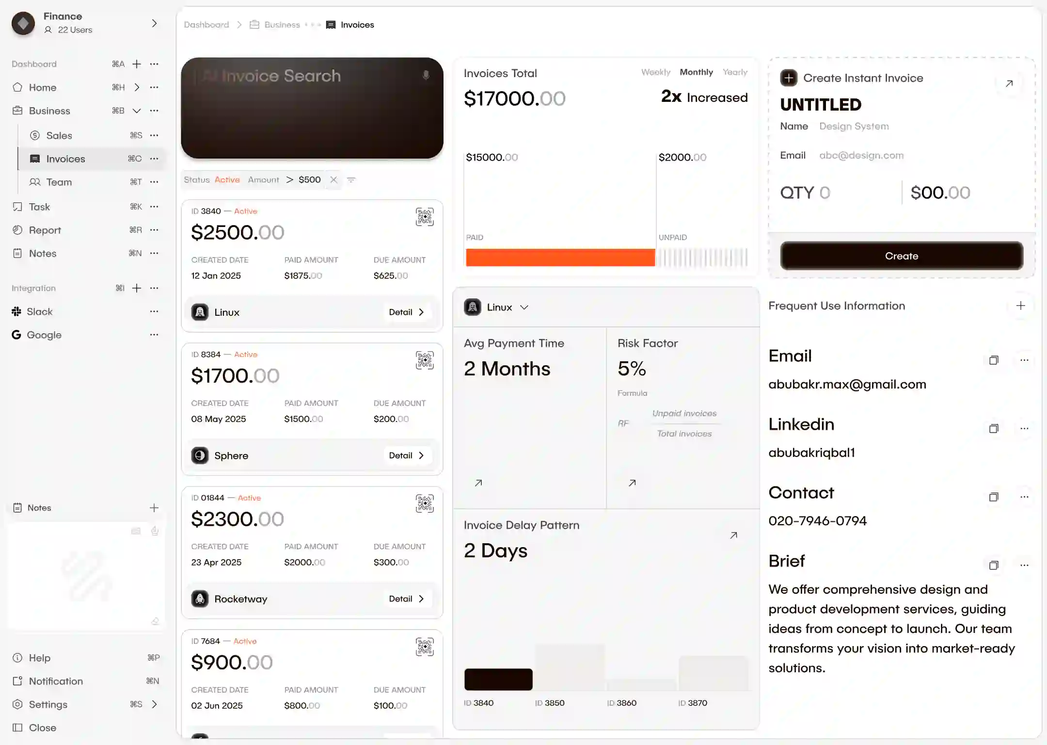 Invoice dashboard saas app