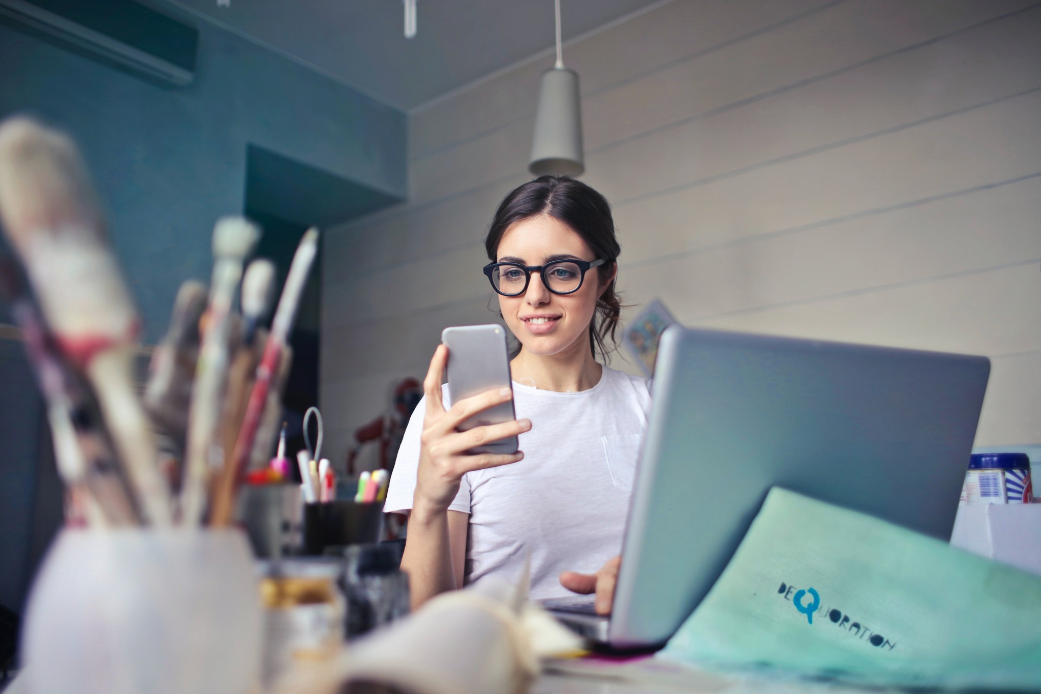 Woman looking at her smartphone