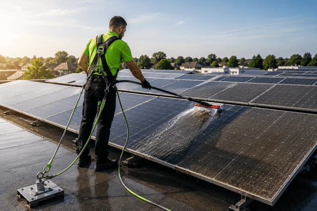 Solaranlage wird mit Osmose-Reinigung von DER SOLARWART professionell in Herne gereinigt, um Erträge und Werterhalt zu steigern.